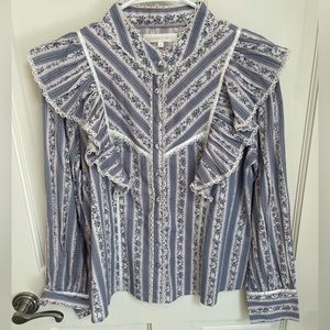 LoveShackFancy Victorian Purple Long-sleeve Blouse with Floral Design